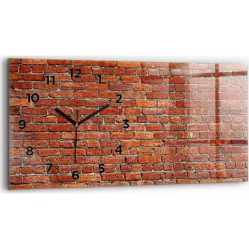 Hodiny Minimalistické skleněné nástěnné hodiny s motivem staré cihlové zdi 60x30 cm