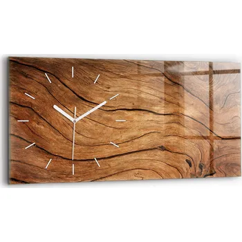 Hodiny Horizontální skleněné nástěnné hodiny se stylovým potiskem Staré dřevo 60x30 cm