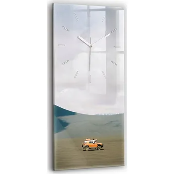 Hodiny Minimalistické skleněné nástěnné hodiny - Vozidlo v poušti Kamčatka 30x60 cm