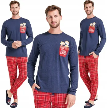 Pánské pyžamo Vánoční pánské pyžamo s kapsami bavlněné Gioew Tmavě modré L