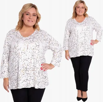 Dámská halenka Bílá halenka se zlatým vzorem 48/50