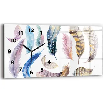 Hodiny Horizontální Skleněné Hodiny Nástěnné S Potiskem Retro Umělecká Ilustrace 60x30 cm