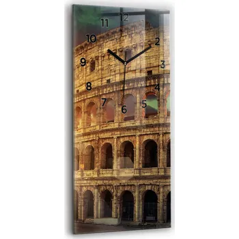 Hodiny Minimalistické skleněné nástěnné hodiny s motivem Římského Kolosea 30x60 cm