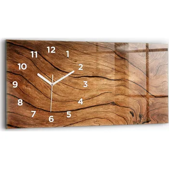 Hodiny Horizontální skleněné nástěnné hodiny se stylovým potiskem Staré dřevo 60x30 cm