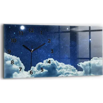 Hodiny Moderní skleněné foto hodiny na zeď tichý mechanismus 60x30 cm Noční obloha