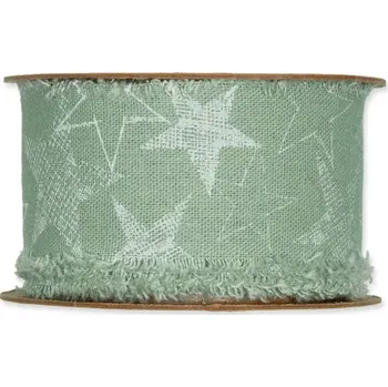 Stuha Potištěná bavlněná stuha s hvězdami zelená 40mm x 3m