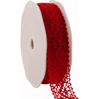 Stuha Bavlněná háčkovaná stuha 22 mm x 10 m červená