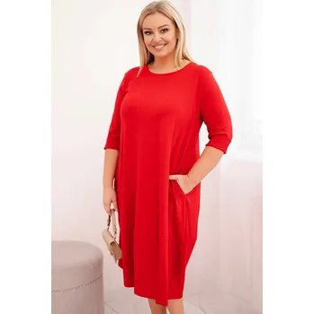 Dámské šaty Dámská bavlněná sukýnka Plus Size s ohrnutým rukávem a kapsami červená UNI