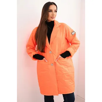 Dámská bunda Plus Size prošívaná s ozdobnými knoflíky a límcem neonově oranžová UNI