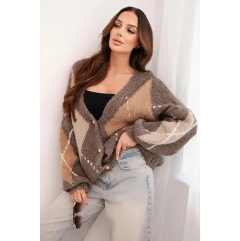 Dámský svetr Dámský svetr na knoflíky s kostkovaným vzorem z vlny fango UNI