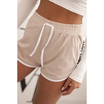 Dámské kalhoty Dámské bavlněné šortky s elastickým pasem a sportovním lemem béžové UNI