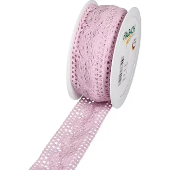 Stuha Bavlněná háčkovaná stuha fialová 42mm x 5m