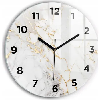 Hodiny Moderní skleněné nástěnné hodiny s potiskem Mramorový dekor kulatý průměr 30 cm