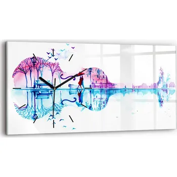 Hodiny Skleněné Horizontální Nástěnné Hodiny S Potiskem Violoncello Park Jezero 60x30 cm