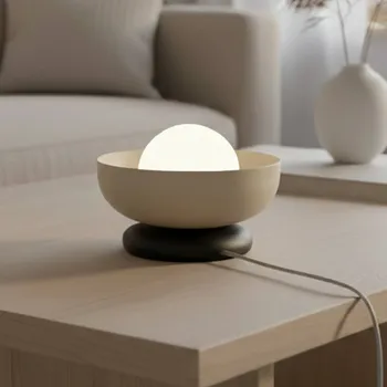 Lampička EMIBIG LIGHTING Stolní lampa Ozzy LN1, béžová, ocel/sklo, výška 13 cm, G9 - Ø skleněná koule 10 cm; Ø podstavec 14 cm béžová, černá, bílá 1 x 8 W LED - Doprava zdarma