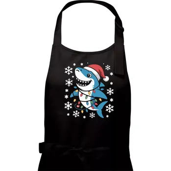 Kuchyňská zástěra Vánoční žralok a vločky - Pánská zástěra na vaření - Univerzální velikost ( Černá )