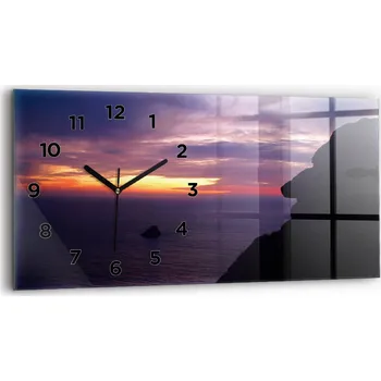 Hodiny Horizontální Skleněné Hodiny Nástěnné do Obýváku s S Potiskem Kamenná hlava 60x30 cm