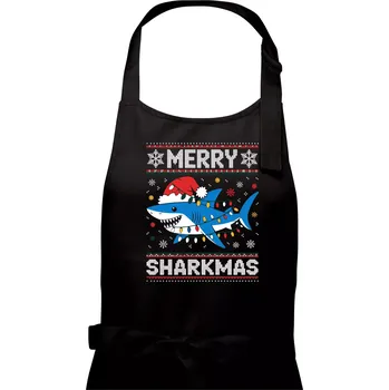 Kuchyňská zástěra Merry Sharkmas - Pánská zástěra na vaření - Univerzální velikost ( Černá )