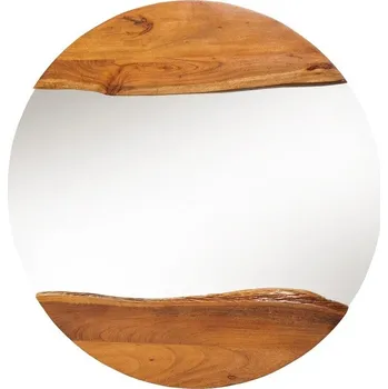 Zrcadlo Designové masivní kulaté nástěnné zrcadlo Mammut s asymetrickým rámem z akáciového dřeva v medové hnědé barvě 100 cm