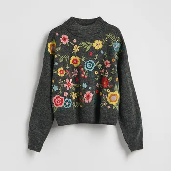 Dámský svetr Reserved - Vzorovaný svetr - tmavě šedá - 963KF-90X - 963KF-90X-M