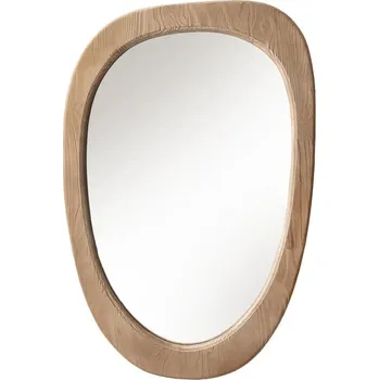 Zrcadlo Moderní designové asymetrické nástěnné zrcadlo Courbé organického tvaru se světlým hnědým masivním rámem 105 cm