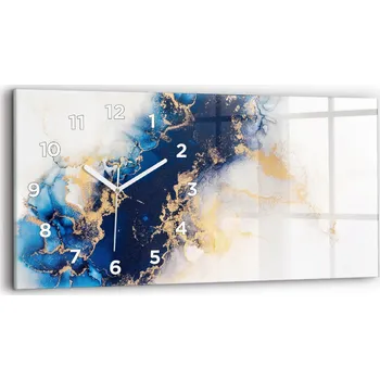 Hodiny Horizontální Skleněné Nástěnné Hodiny do Moderního Interiéru Vzor Mramor 60x30 cm