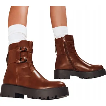 Dámská zimní obuv Dámské kotníkové boty kožené s přezkami, velbloudí barva ZY1220 - 37