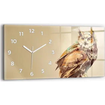 Hodiny Moderní skleněné nástěnné hodiny s potiskem 60 x 30 cm Sova – znamení moudrosti