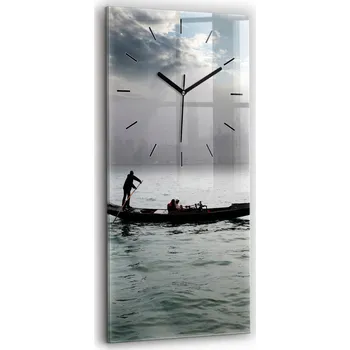Hodiny Velké Nástěnné Hodiny Skleněné Tiché Gondola v Benátkách 30x60 cm