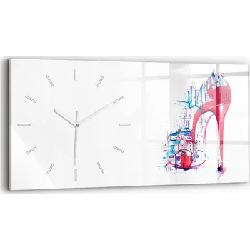 Hodiny Horizontální Skleněné Hodiny Nástěnné do Obýváku S Potiskem Červený podpatek 60x30 cm