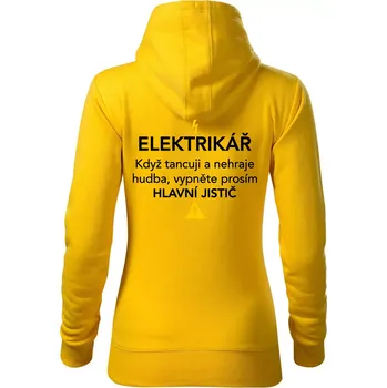 Dámská mikina Elektrikář - hlavní jistič - Nápis na zádech - Mikina dámská Cape s kapucí - L ( Žlutá )