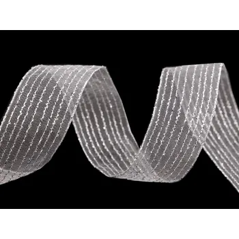 Stuha Stuha s lurexem šíře 25 mm, střední, 302 stříbrná