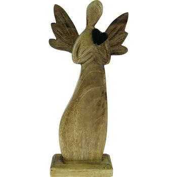 Anděl dřevěný s černým srdcem 42 cm (Socha anděla ze dřeva mango)