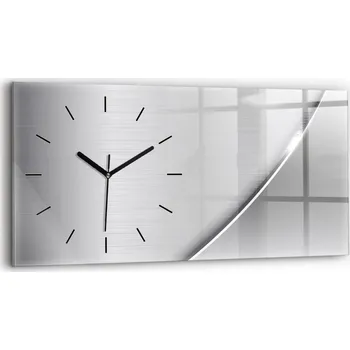 Hodiny Horizontální Skleněné Nástěnné Hodiny do Moderního Interiéru Stříbrný Vzor 60x30 cm