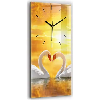 Hodiny Velké Skleněné Hodiny Stylové Nástěnné Tiché ručičky Zamilované labutě 30x60
