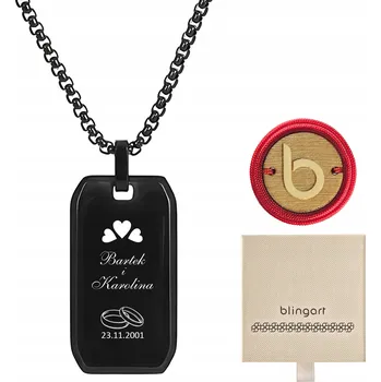 Náhrdelník Vojenská Známka s gravírováním , chirurgická ocel , černá BLINGART