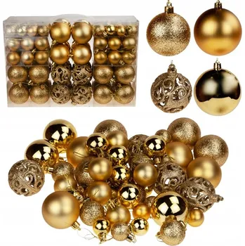 Vánoční dekorace SADA ZLATÝCH VÁNOČNÍCH VÁNOČNÍ BAŇKY XXL 100 ks koule vánoční koule 6/4/3 cm 100 ks