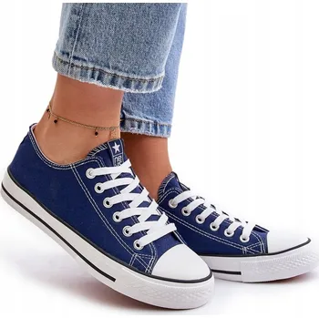 Dámské tenisky KLASICKÉ DÁMSKÉ TENISKY PLÁTĚNÉ BOTY TMAVĚ MODRÉ 37