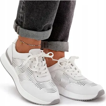 Dámská obuv SPORTOVNÍ BOTY SNEAKERS Z PŘÍRODNÍ KŮŽE S.BARSKI LR51-551 BÍLÉ 36