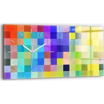 Hodiny Moderní skleněné nástěnné hodiny s potiskem 60x30 cm Kompozice Čtverců