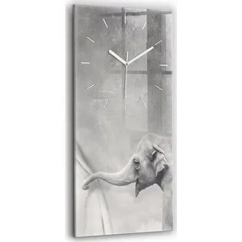Hodiny Minimalistické skleněné nástěnné hodiny se stylovým potiskem Slon 30x60 cm