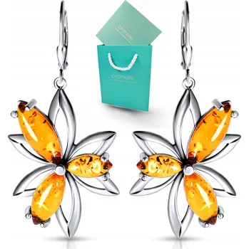 Náušnice Stříbrné náušnice s jantarem, umělecké stříbro 925, krabička