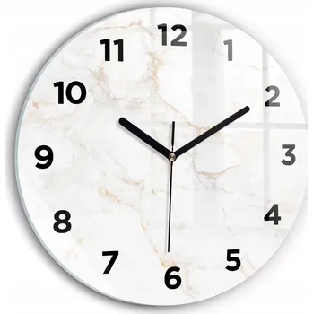 Hodiny Moderní skleněné hodiny s grafikou na zeď Elegantní mramor kulatý průměr 30 cm