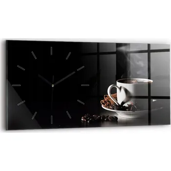Hodiny Nástěnné Hodiny Skleněné Horizontální se Stylovým Potiskem Šálek kávy 60x30 cm