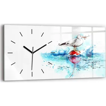 Hodiny Moderní skleněné nástěnné hodiny s potiskem horizontální 60x30 cm Malovaná racek