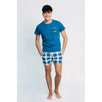 Pánské pyžamo Pánské pyžamo bavlněné krátké šortky pohodlné na léto TYRKYSOVÁ XXL