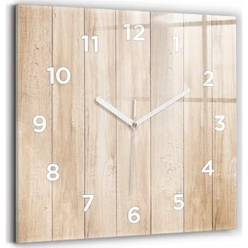 Hodiny Skleněné hodiny s motivem Tiché Klasické Nástěnné Dřevěná textura 30x30