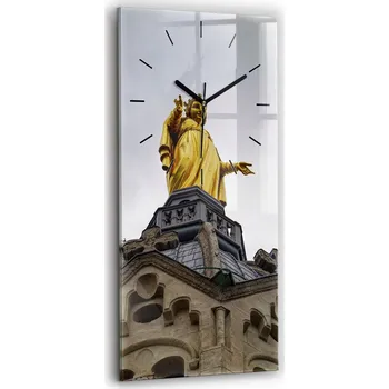 Hodiny Velké skleněné nástěnné hodiny Tiché ručičky Socha Panny Marie v Lyonu 30x60