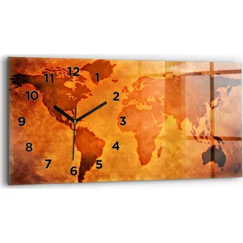 Hodiny Horizontální Skleněné Nástěnné Hodiny Do Kanceláře S Potiskem Velká mapa světa 60x30 cm