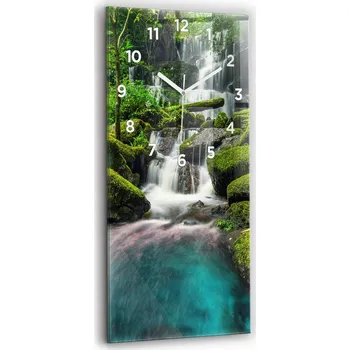 Hodiny Skleněné nástěnné hodiny s tichým chodem - Vodopád Thajsko